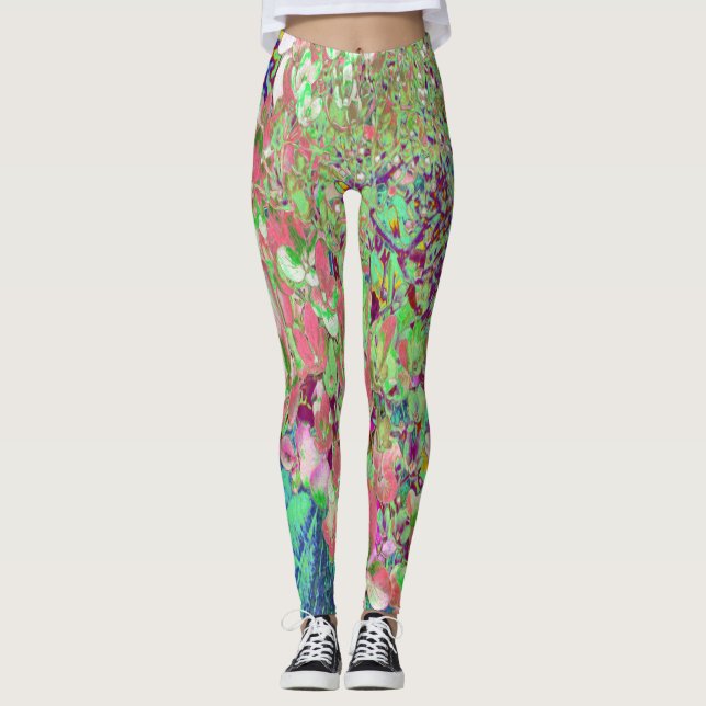 Elegant Coral och Chartreuse Limelight Hydrangea Leggings (Framsida)