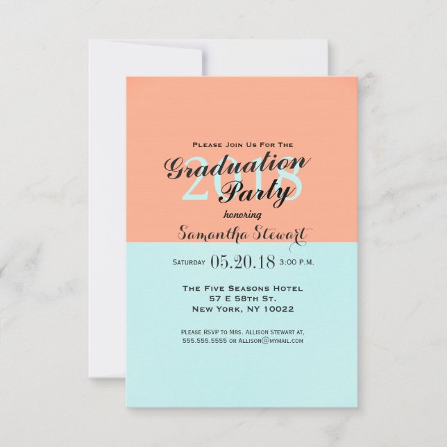 Elegant Coral och Mint Grönt Två tondelningar Färg Inbjudningar (Framsida)