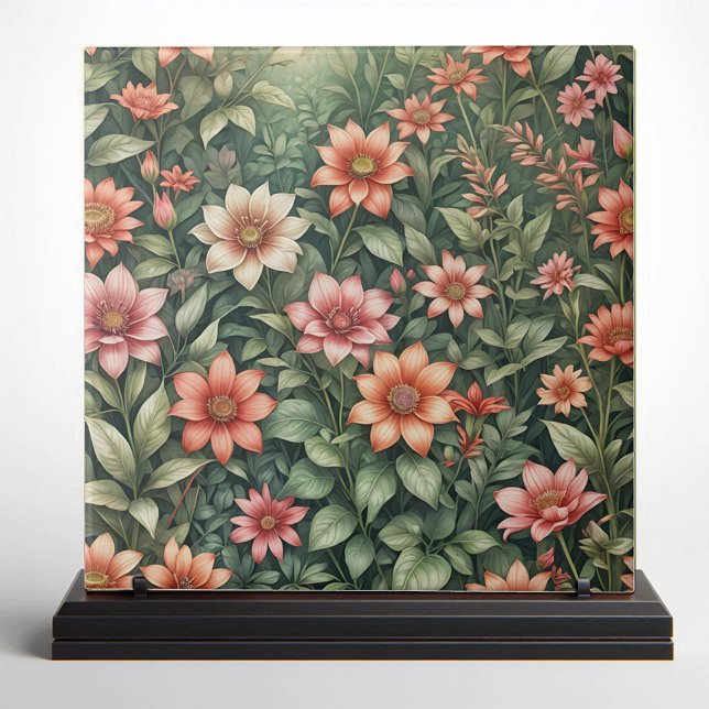 Elegant Coral och Peach Garden Blooming Flowers Kakelplatta (Skapare uppladdad)