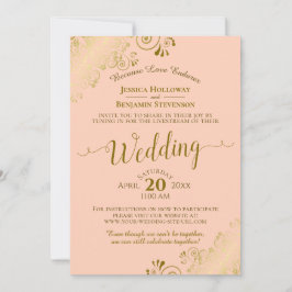 Elegant Coral Peach & Guld Bröllop Livestream Inbjudningar