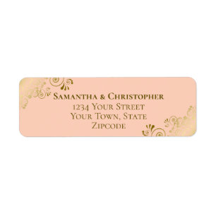 Elegant Coral Peach & Guld Bröllop Returadress Etikett