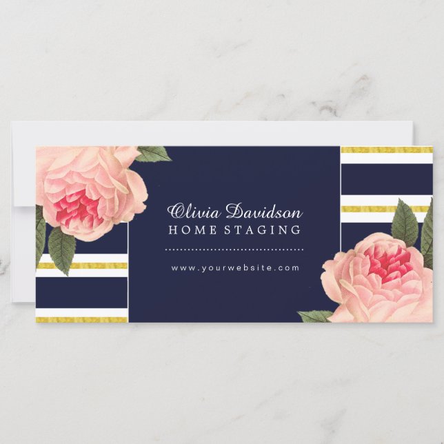 Elegant Coral Peonies on Navy Gift Certificate (Framsida)