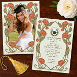 Elegant Coral Peony Art Nouveau Graduation Party Inbjudningar<br><div class="desc">Capture timeless elegance with this Art Nouveau-inspired invitation! Featuring coral-colored peonies,  leaves against a light green background,  this design sets the tone for a sophisticated celebration. Please note that the gold on this product is NOT real foil; it is printed flat.</div>