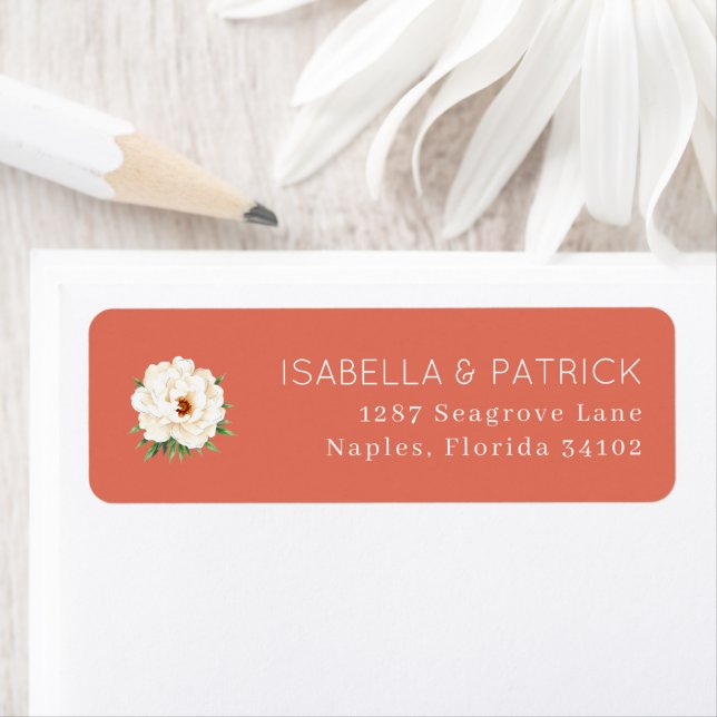 Elegant Coral Peony Returadress Etikett (Insitu)