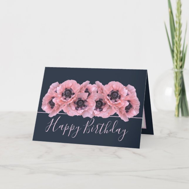 Elegant Coral Pink Poppies Botanical Chic Birthday Kort (Framsida)
