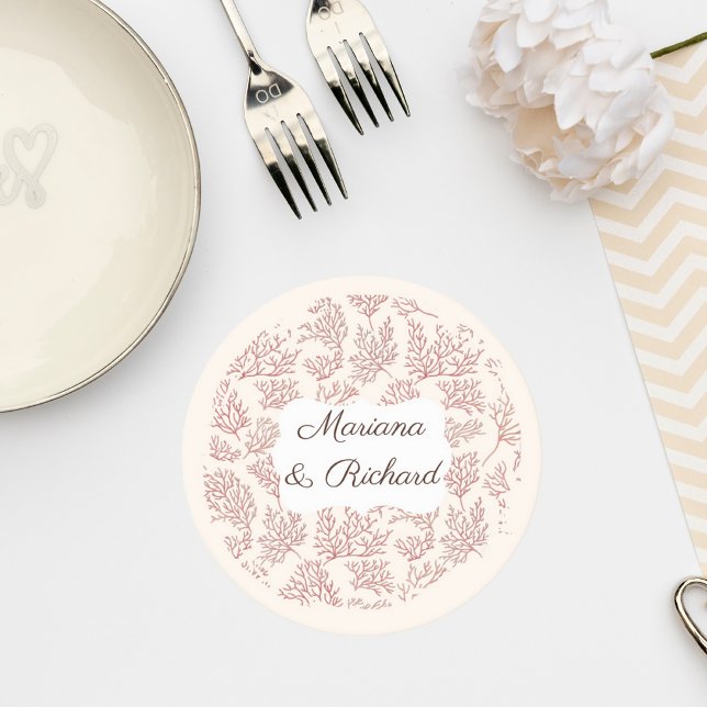 Elegant Coral Reef Wedding Coaster Underlägg Papper Rund (Skapare uppladdad)
