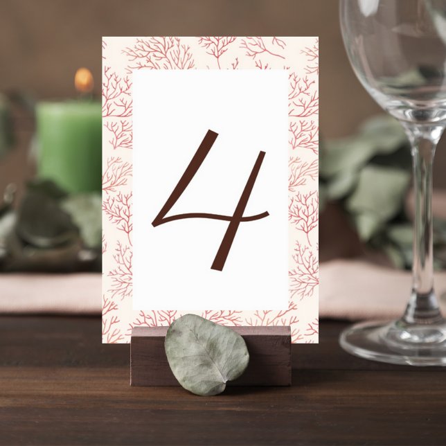 Elegant Coral Reef Wedding Table Number Card Bordsnummer (Skapare uppladdad)