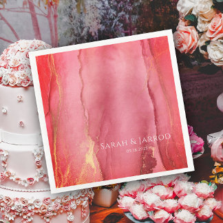 Elegant Coral Rosa Abstrakt Bröllop Pappersservett