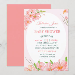 Elegant Coral Rosa Blommigt Baby Shower-inbjudan f Inbjudningar