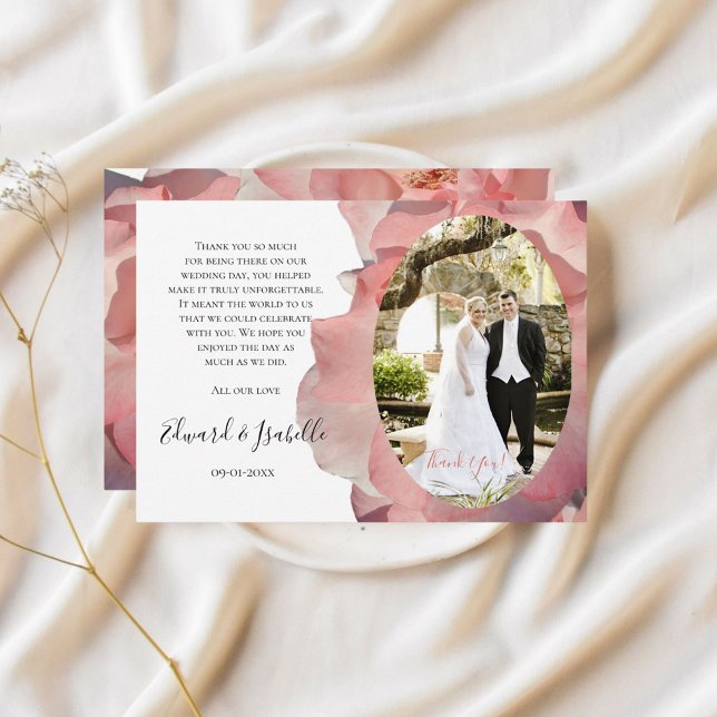 Elegant Coral Rosa Blommigt Photo Tack Kort (Skapare uppladdad)