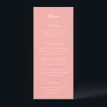 Elegant Coral Rosa Modern Bröllop Meny<br><div class="desc">Elegant bröllop-menyer med enkel design med skript och serif typsnitt.</div>