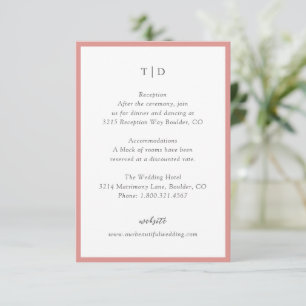 Elegant Coral Rosa Monogram Modern Bröllop Tilläggskort