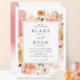 Elegant Coral, Rosa, Peach Botanical Bröllop Inbjudningar