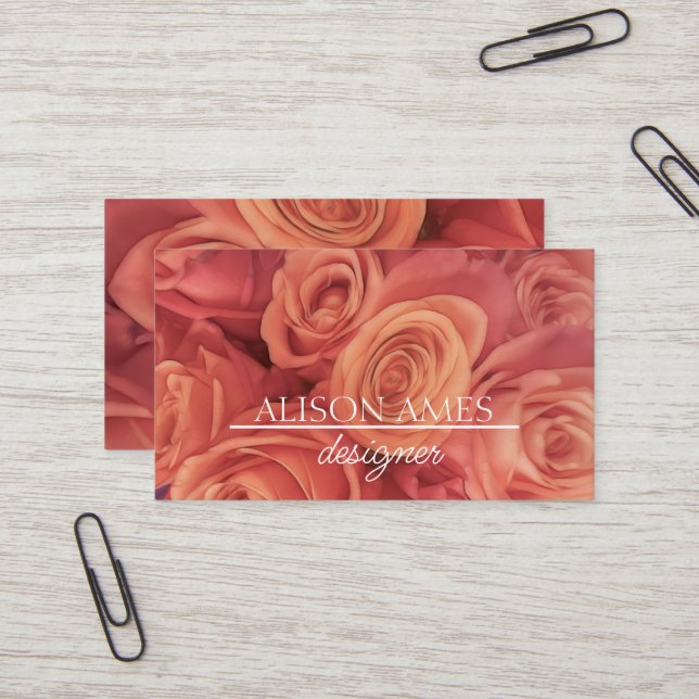 elegant coral rosa ros bouquet romantic visitkort (Fram/Back In Situ)