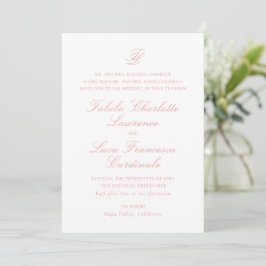 Elegant Coral Rosa Traditional Bröllop Inbjudningar
