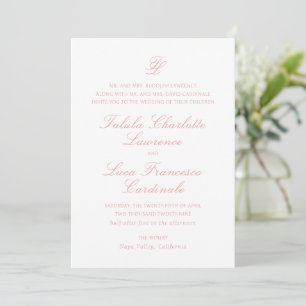 Elegant Coral Rosa Traditional Bröllop Inbjudningar