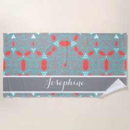 Elegant Coral Turquoise Grey Geometric Pattern 