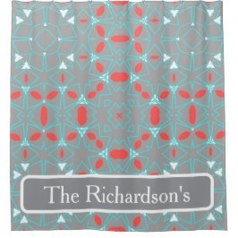 Elegant Coral Turquoise Grey Geometric Pattern 