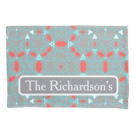 Elegant Coral Turquoise Grey Geometric Pattern 