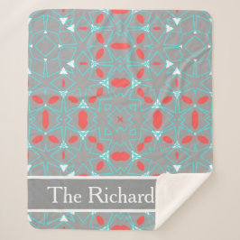 Elegant Coral Turquoise Grey Geometric Pattern 