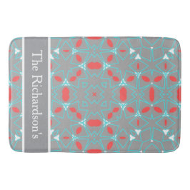 Elegant Coral Turquoise Grey Geometric Pattern Badrumsmatta