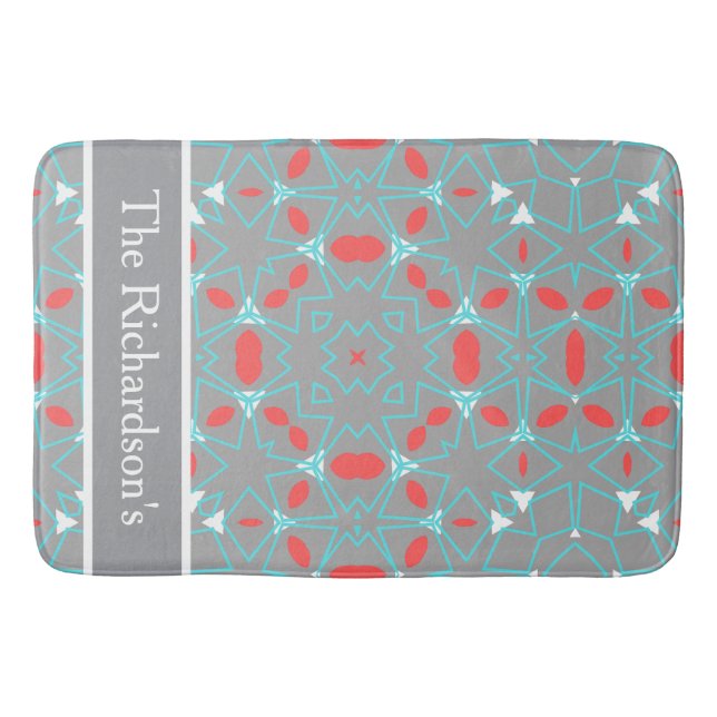 Elegant Coral Turquoise Grey Geometric Pattern  Badrumsmatta (Framsidan)