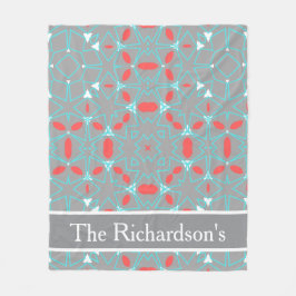 Elegant Coral Turquoise Grey Geometric Pattern Fleecefilt