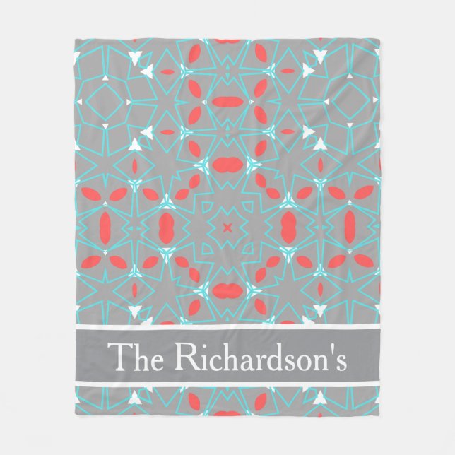 Elegant Coral Turquoise Grey Geometric Pattern  Fleecefilt (Framsidan)