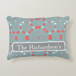 Elegant Coral Turquoise Grey Geometric Pattern Prydnadskudde