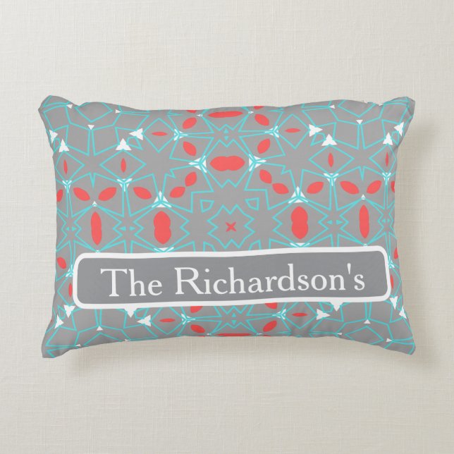 Elegant Coral Turquoise Grey Geometric Pattern  Prydnadskudde (Framsidan)