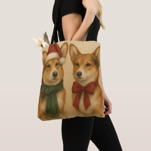 Elegant Corgi Par Christmas Festive Tomte Hatt Tygkasse