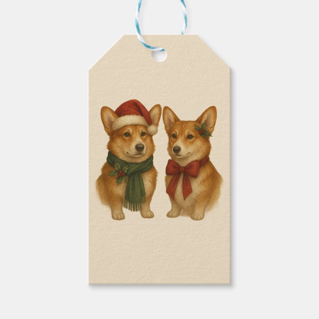 Elegant Corgi Par Jul Festive Högtid  Presentetikett (Framsidan)