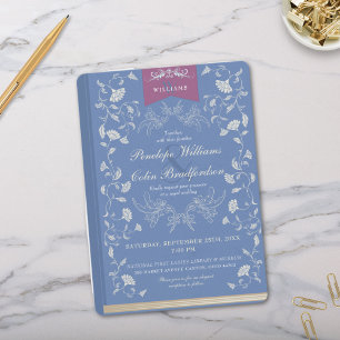 Elegant Cornblomma Blue Blommigt Bok Cover Bröllop Inbjudningar