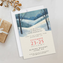 Elegant Corporate Blå Vinterlandskap Akvarell Inbjudningar