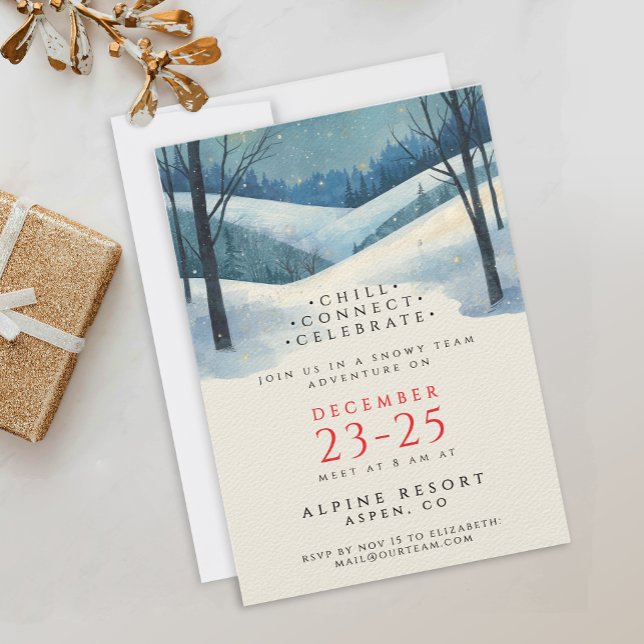 Elegant Corporate Blå Vinterlandskap Akvarell Inbjudningar (Skapare uppladdad)