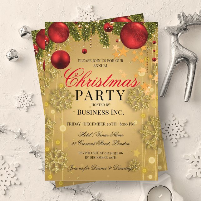 ELEGANT Corporate Guld Winter Glam jul Party Inbjudningar (ELEGANT Corporate Gold Winter Glam Christmas Party Invitation)
