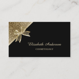 Elegant Cosmetology Black och Guld Leopard Ribbon Visitkort