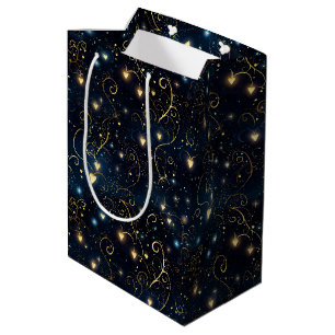 Elegant Cosmic Glowing Hearts in Blue and Guld