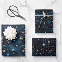 Elegant Cosmic Hearts in Blue and Guld