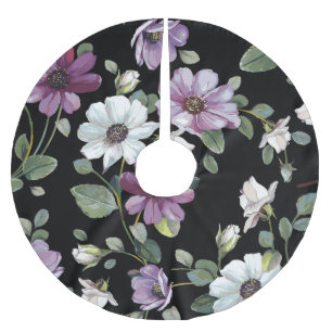 Elegant Cosmos Flowers: Vattenfärg Sömlös. Julgransmatta Borstad Polyester