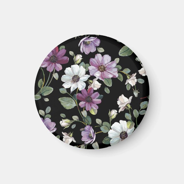 Elegant Cosmos Flowers: Vattenfärg Sömlös. Magnet (Framsidan)