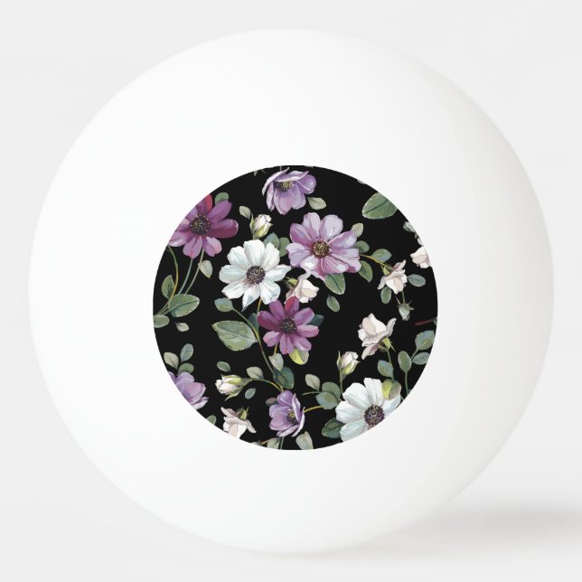 Elegant Cosmos Flowers: Vattenfärg Sömlös. Pingisboll (Framsidan)