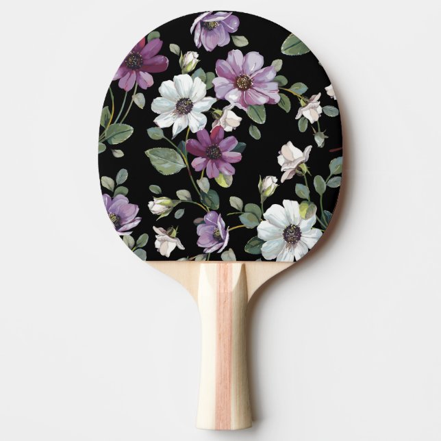 Elegant Cosmos Flowers: Vattenfärg Sömlös. Pingisracket (Framsidan)