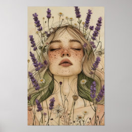 Elegant Cottagecore Flicka Konsttryck Poster