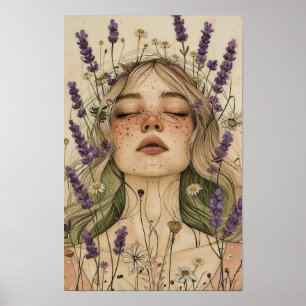 Elegant Cottagecore Flicka Konsttryck Poster