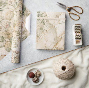 Elegant Cottagecore Marmor Botanisk Hemdekor Presentpapper