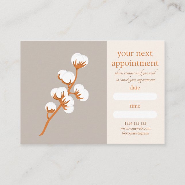 Elegant Cotton Branch Appointment Card  Visitkort (Framsida)