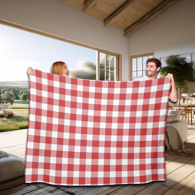 Elegant Countryside Picnic White Red Checkered Fleecefilt (Skapare uppladdad)