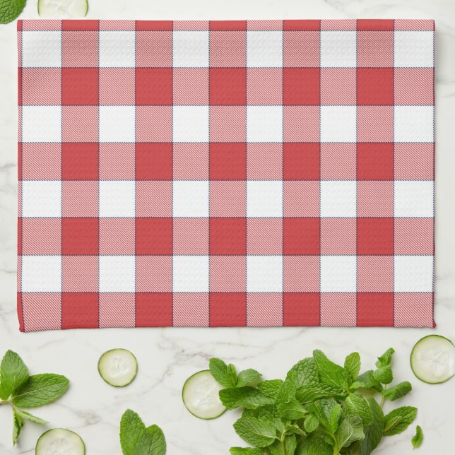 Elegant Countryside Picnic White Red Checkered Kökshandduk (Vikta)