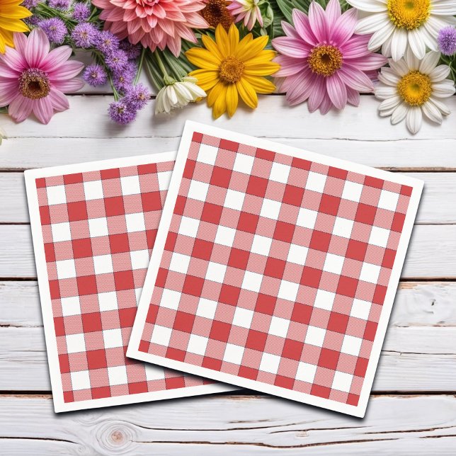 Elegant Countryside Picnic White Red Checkered Pappersservett (Skapare uppladdad)